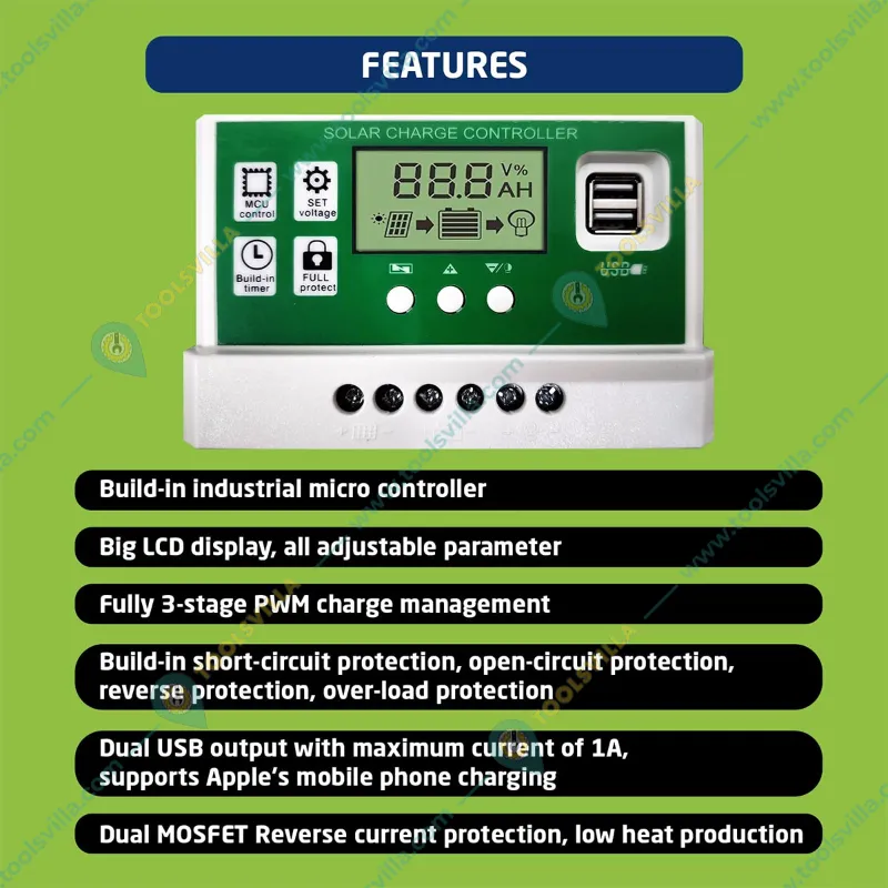 Servotech 20Amp Solar Charge Controller 12V/24V For Battery, Inverter, Solar Panel, Short Circuit, Overcharge, Overload Protection