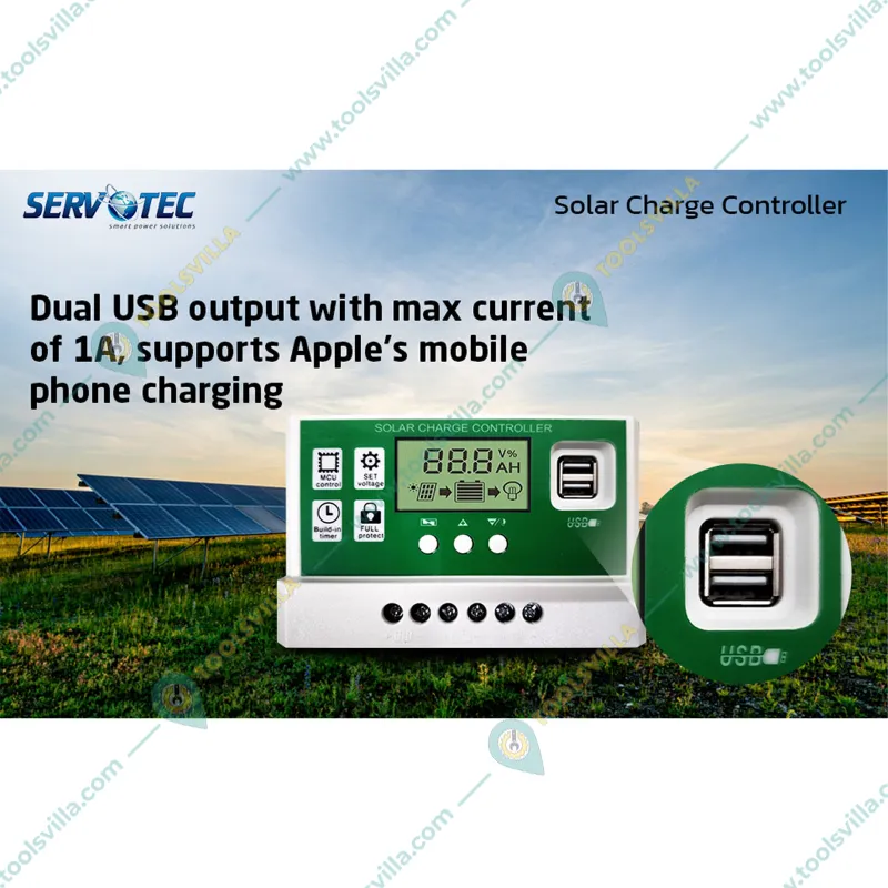 Servotech 20Amp Solar Charge Controller 12V/24V For Battery, Inverter, Solar Panel, Short Circuit, Overcharge, Overload Protection