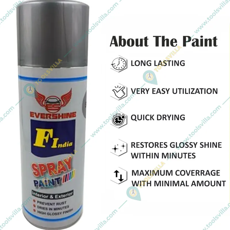 Evershine 500 ml Silver Spray Paint Uses On Metal Plastic And Wood