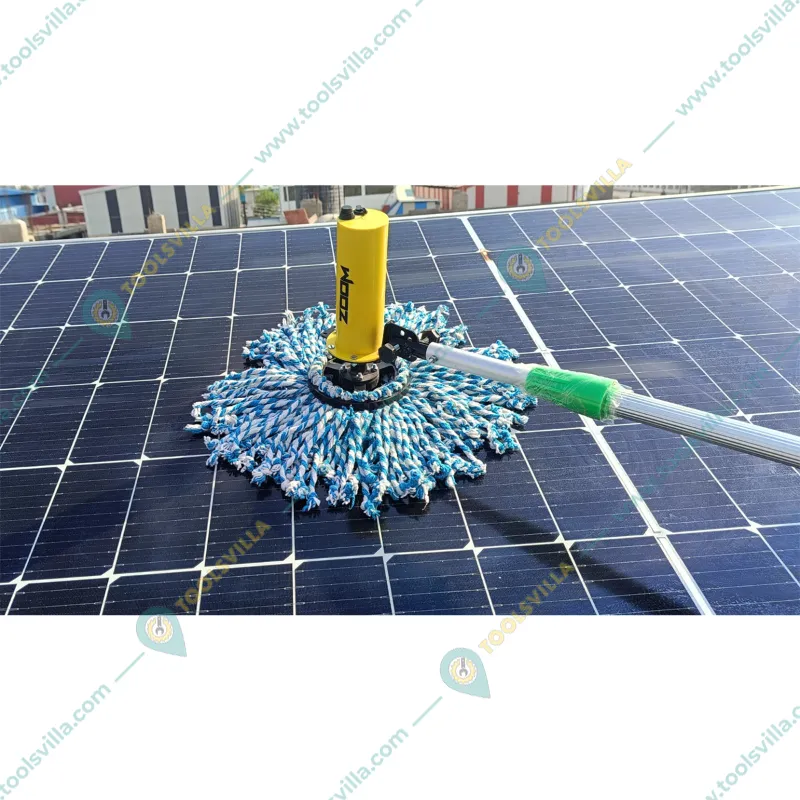 Solar Panel Cleaning Combo of Inbuilt Battery Wet & Dry Disc + UV Bristle Manual Brush With 6 Meter Pole by Zoom Solar