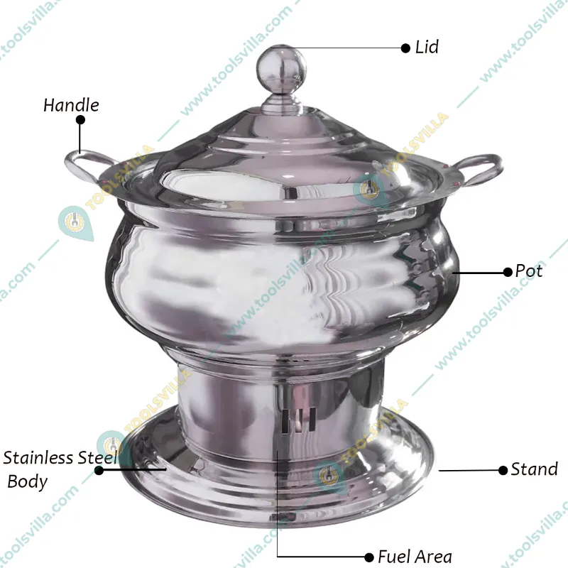 Premium Quality Stainless Steel Round Chafing Dish with Lid, 7.5 Liter Capacity