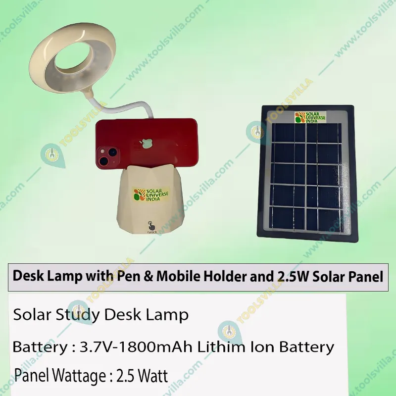 Solar Universe India GJL-2-Plus-Study Desk Lamp with Pen & Mobile Holder and 2.5W Solar Panel