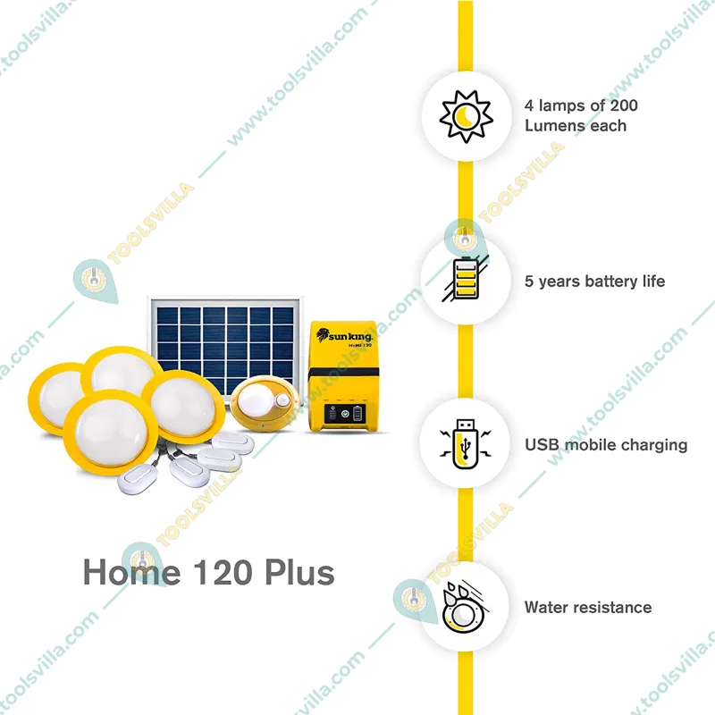Sun King Home 120 Plus, 4 Solar Ceiling Lights With 1 Portable Motion Sensor Lamp