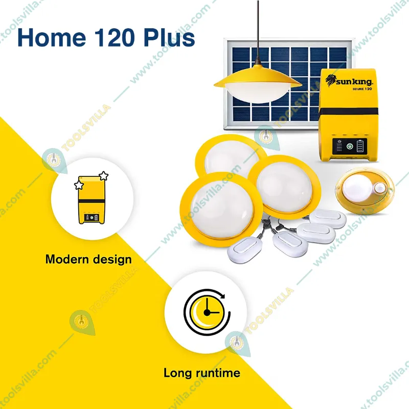 Sun King Home 120 Plus, 4 Solar Ceiling Lights With 1 Portable Motion Sensor Lamp