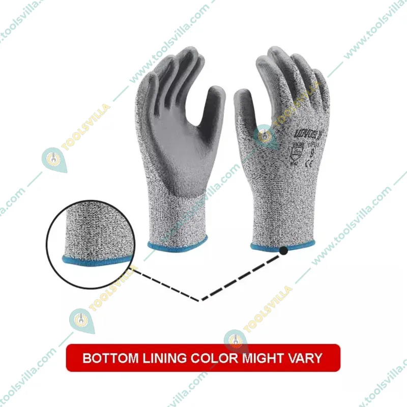Udyogi PE Cut Resistant Gloves Grey Color, 9 Size, HPU3 (Pack of 10)
