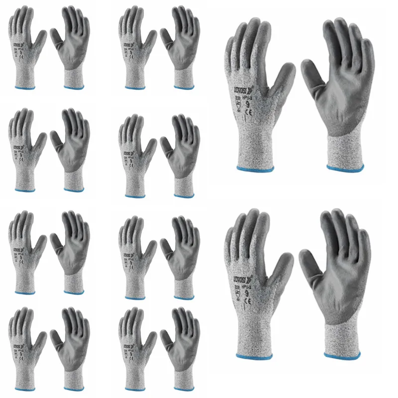 Udyogi PE Cut Resistant Gloves Grey Color, 9 Size, HPU3 (Pack of 10)