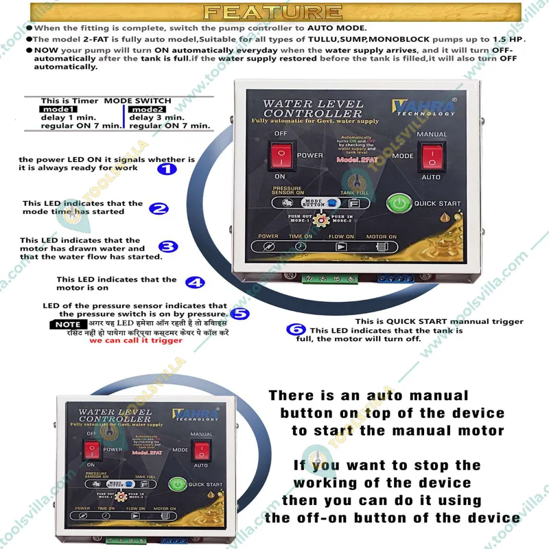 Vahra Technology Fully Automatic Water Level Controller (for Govt Water Supply) With Accessories- 1 Year Warranty (2FAT)