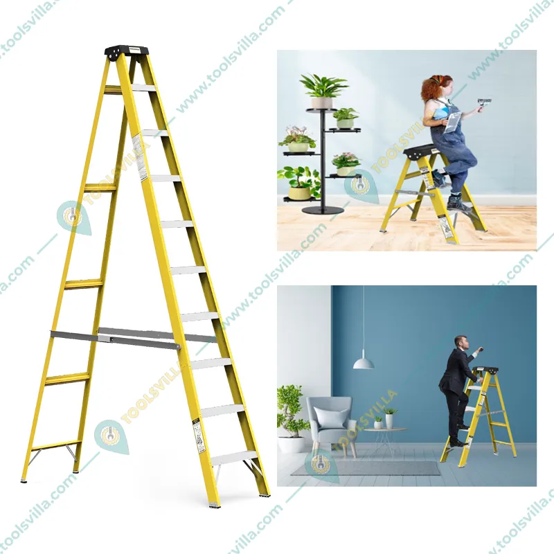 Youngman FRP Fibreglass 9 Steps (3.28 m) Single Sided Self Supporting Ladder Including Tool Storage Platform at The Top