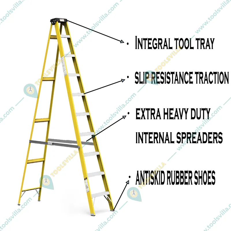 Youngman FRP Fibreglass 9 Steps (3.28 m) Single Sided Self Supporting Ladder Including Tool Storage Platform at The Top