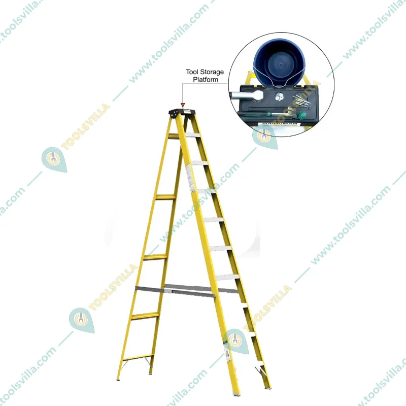 Youngman FRP Fibreglass 9 Steps (3.28 m) Single Sided Self Supporting Ladder Including Tool Storage Platform at The Top