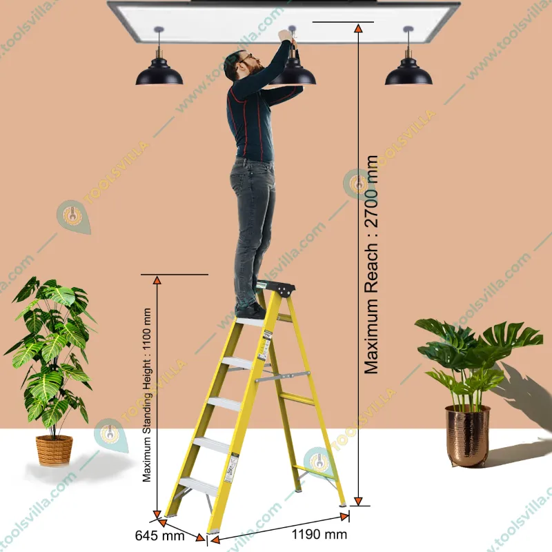 Youngman 5 Steps FRP (Fiberglass) 1.82 m Single Sided Self Supporting Ladder Including Tool Storage Platform at The Top