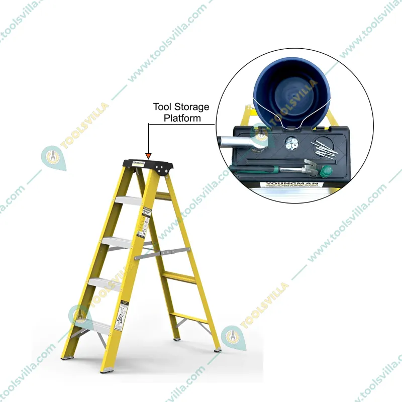 Youngman 4 Steps FRP (Fiberglass) 1.52 m Single Sided Self Supporting Ladder Including Tool Storage Platform at The Top