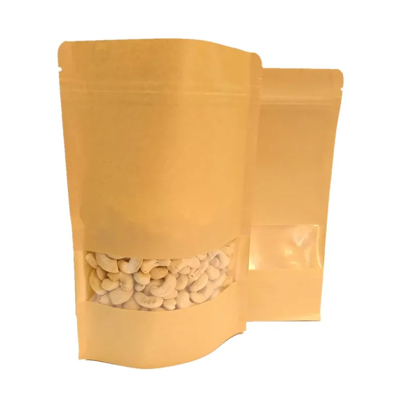100 Pcs 250ml Multi-Purpose Reusable Zip Lock Stand Up Pouch with Rectangular Transparent Window 
