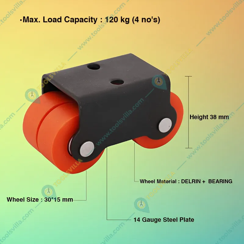 Ackwheel (A-12) Premium Quality Plate type 38mm Height Radius Flat Steel & Plastics Four Caster Wheel (Pack of 4)