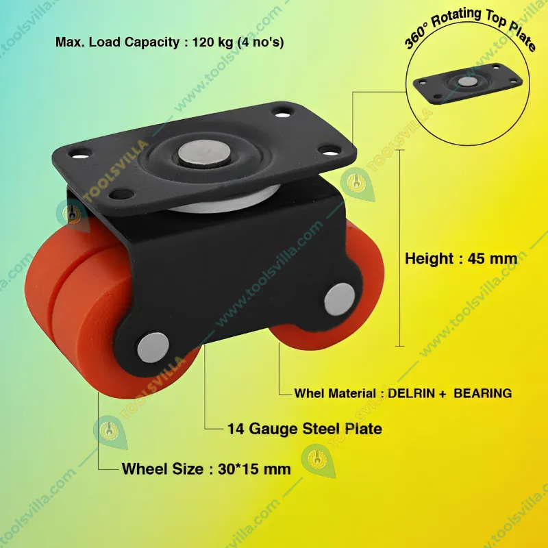 Ackwheel (A-16) Premium Quality Plate type 45mm Height Flat 360° Moving Top Plate Four Caster Wheel (Pack of 4)