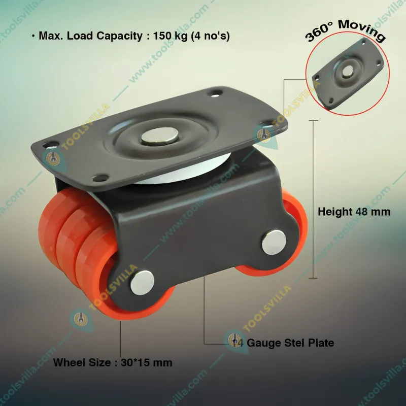Ackwheel (A-5) 48mm Height Flat Radius Sixer Plate Type Caster Wheel With 360° Rotating Top Plate (Pack of 4)
