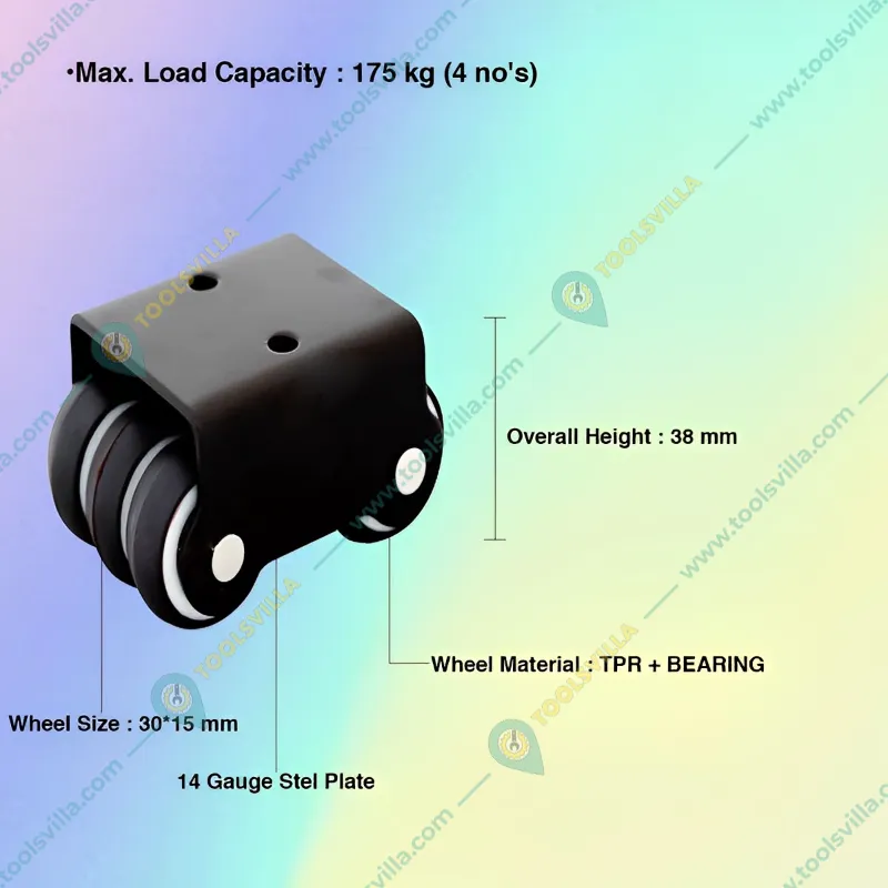 Ackwheel (A-66) Heavy Duty Plate type 38mm Height Steel & Plastics Radius Flat Plate type Sixer Caster Wheel (Pack of 4)