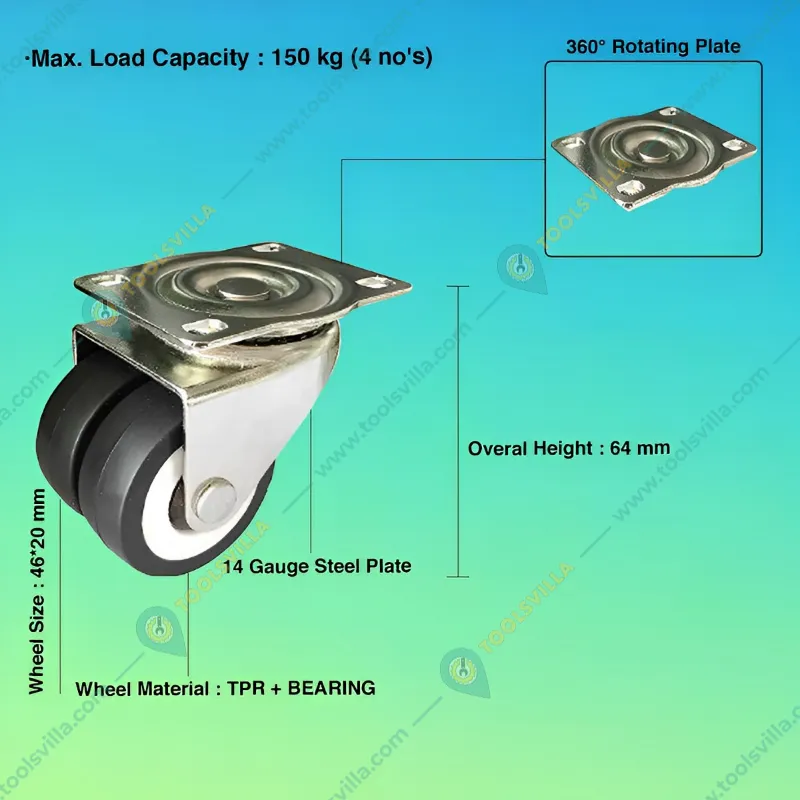 75mm Height Radius Flat Duel Bearing Double Puff Castor Wheel