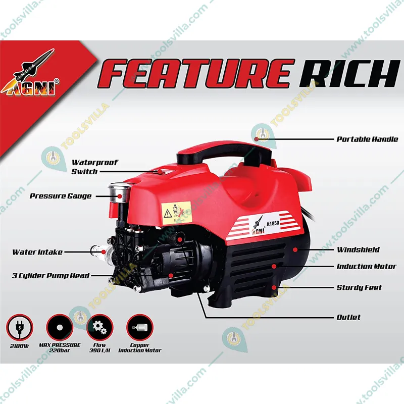 AGNI A1850 220 Bar Electric High Pressure Car Washer for Cars/Bikes, 2100W