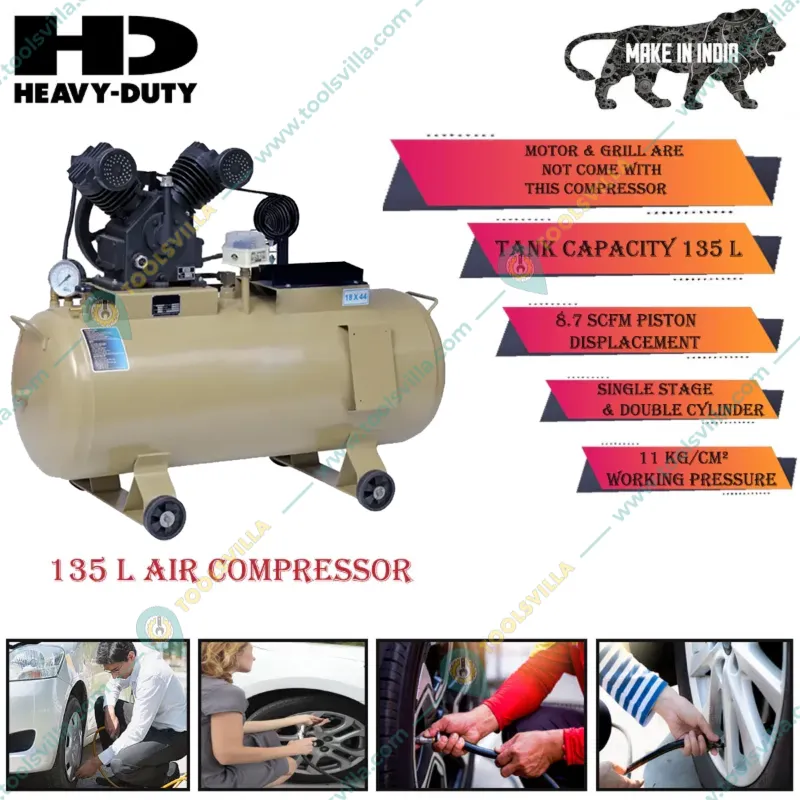 Gagan 135 L (297.62 lbs) Single Stage & Double Cylinder Air Compressor Without Motor & Grill