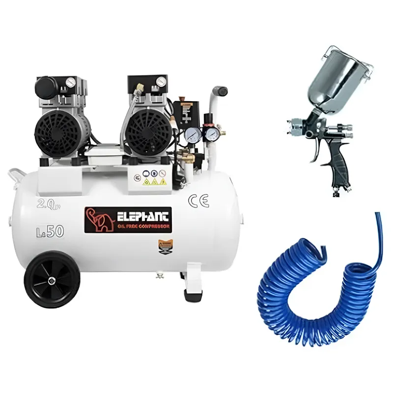 Elephant 2HP 50L Oil Free Double Head Air Compressor(AC50DC) with Painter Spray Gun(PS-01), PU Pipe & Fitting - 6 Months Warranty 