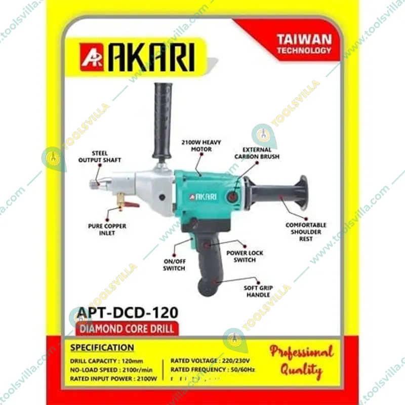 Akari 120 mm 2100 Watt Diamond Core Drill Machine, 2100 RPM (APT-DCD-120)