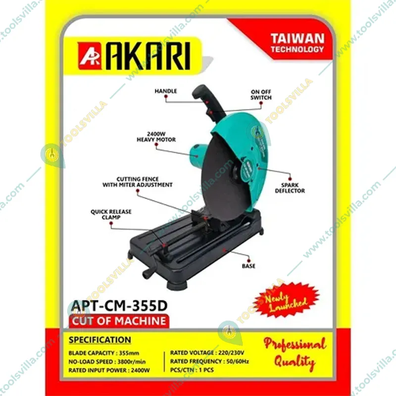 Akari 355 mm (14 inch) 2400 Watt Cut Off Machine for Professional Use (APT-CM-355D)