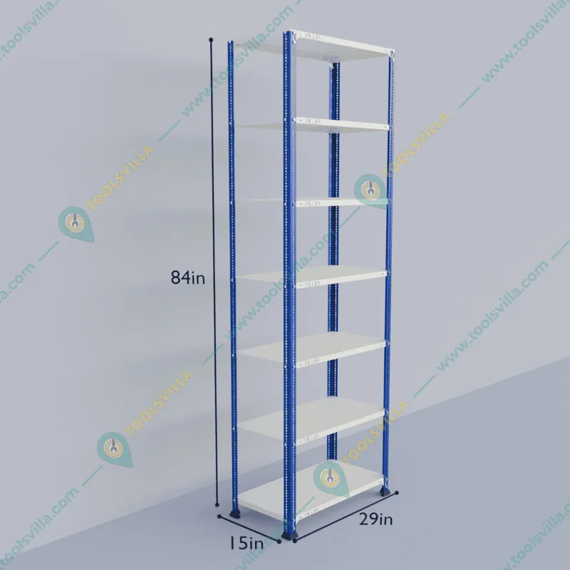 Alija 84 x 29 x 15 Inch 7 Shelves Multipurpose Storage Rack With Accessories ( Colour- Blue & Ivory)(Gauge-22 Gauge)