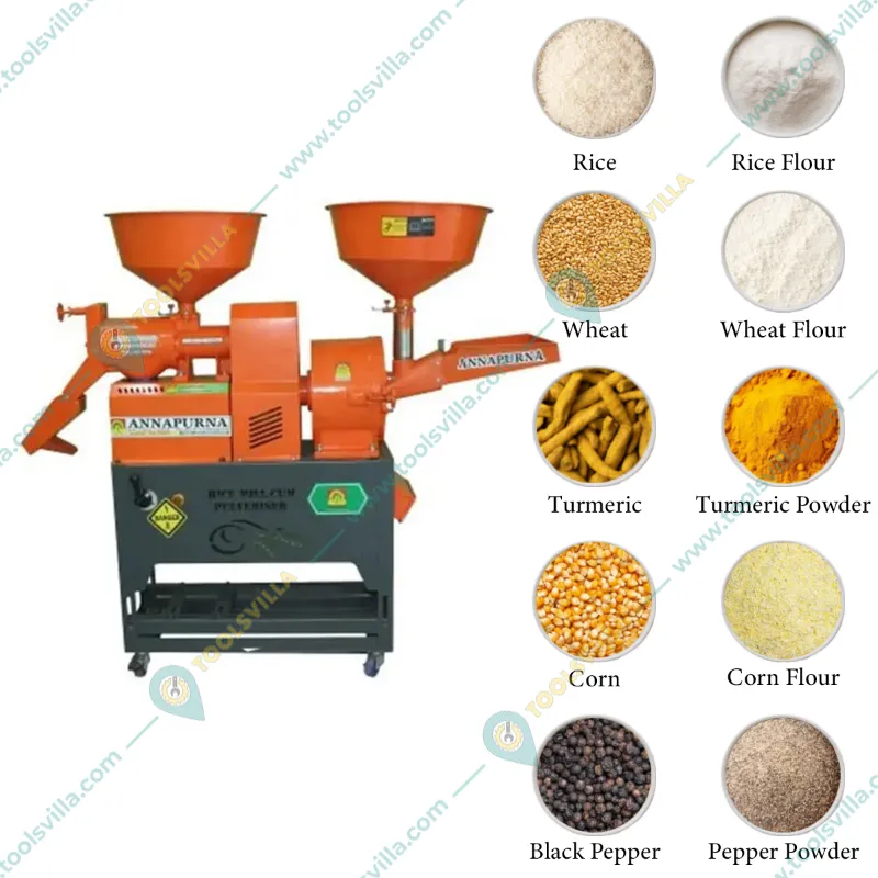Annapurna Combined Rice & Flour Mill With 3 HP Motor & 6 Jali, 150 Kg/hr Paddy & 25 Kg/hr Flour