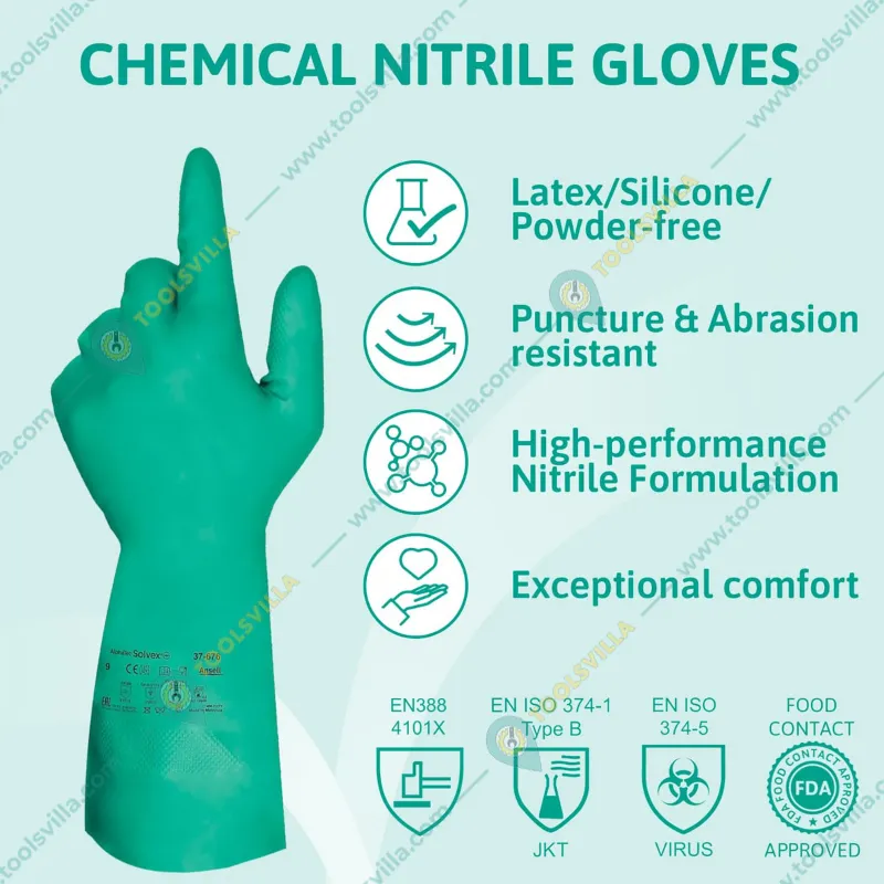 Ansell AlphaTec 37-676 Chemical Resistant Gloves, Nitrile Compound, Strong Protection against Acids and Solvents(Size-9,Pack-1)