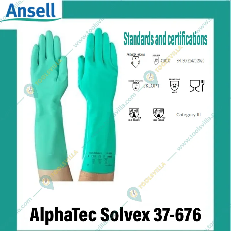 Ansell AlphaTec 37-676 Chemical Resistant Gloves, Nitrile Compound, Strong Protection against Acids and Solvents(Size-9,Pack-1)