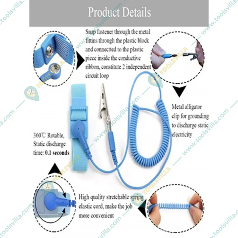 Premium Quality Pack of 5 Wristband - Anti-Static [ESD] Safe Discharge With Grounding Cord