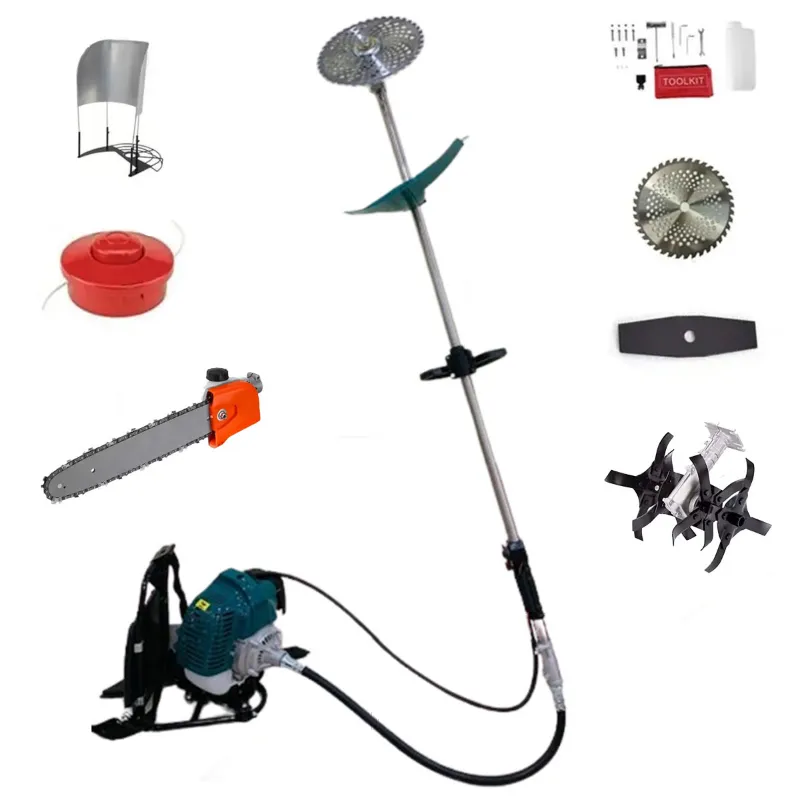 GRAMSTRONG 2 Stroke 52 CC  5 In 1  Backpack Brush Cutter with Round Tiller & Chainsaw Attachment
