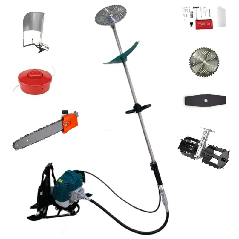 GRAMSTRONG 2 Stroke 52 CC 5 In 1  Backpack Brush Cutter with Cross Tiller & Chainsaw Attachment