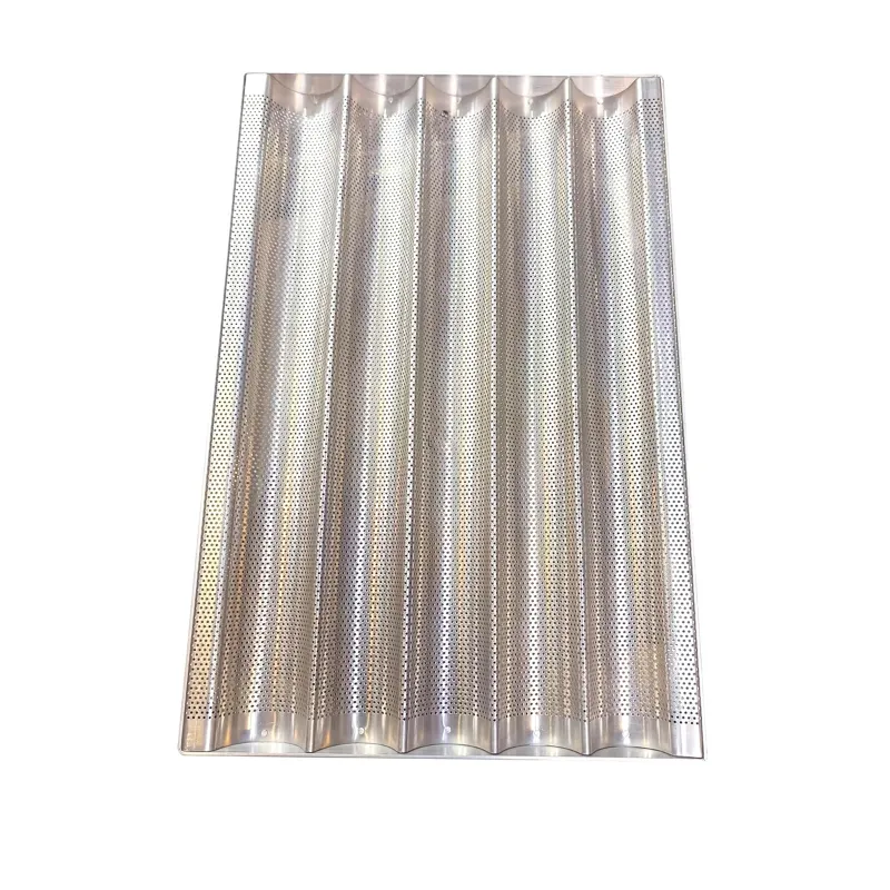 Prime Bakers and Moulders Aluminium 5-Slot Wave Design with Border 16x24 Inch Baguette/French Loaf Bread Baking Tray