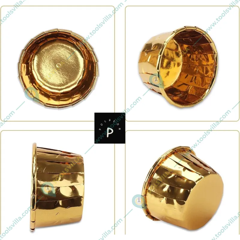 Pack of 100 POCHEON® Shiny Gold Little Cupcake Disposable Aluminium Foil Muffin Liners Baking Cups, Petite Tip Pan(Size-Small)