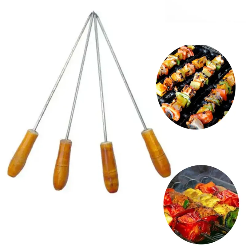 NE GRILLS 9 inch Barbeque Grill Skewers with Wooden Handle(Quantity-4 Pcs)