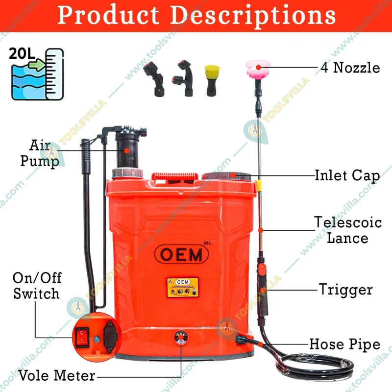 OEM 2in1 Battery and Manual Operated 20L Agriculture knapsack Sprayer with Free Gun for Agriculture Use