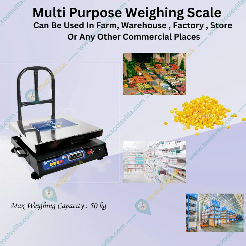 True Weight Bench Compact Scale Weighing Machine with Front and Back Display, 50kg Capacity (TWP-50) with 1-Year Warranty