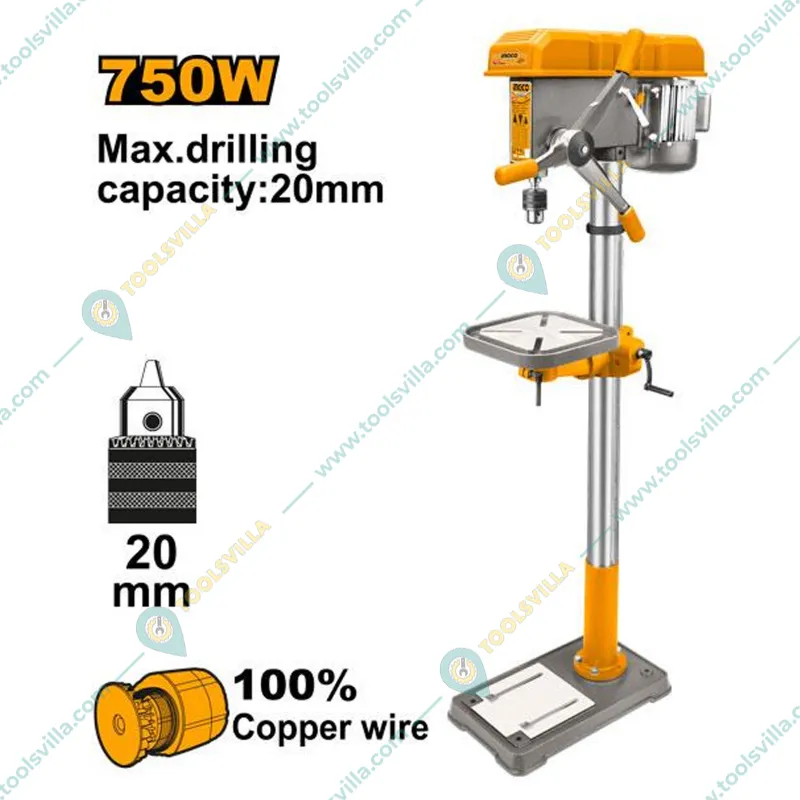 Ingco 20 mm 750 Watt Bench Drill Press Machine With 16 Speed Setting, 210-3200 RPM (DP207505)