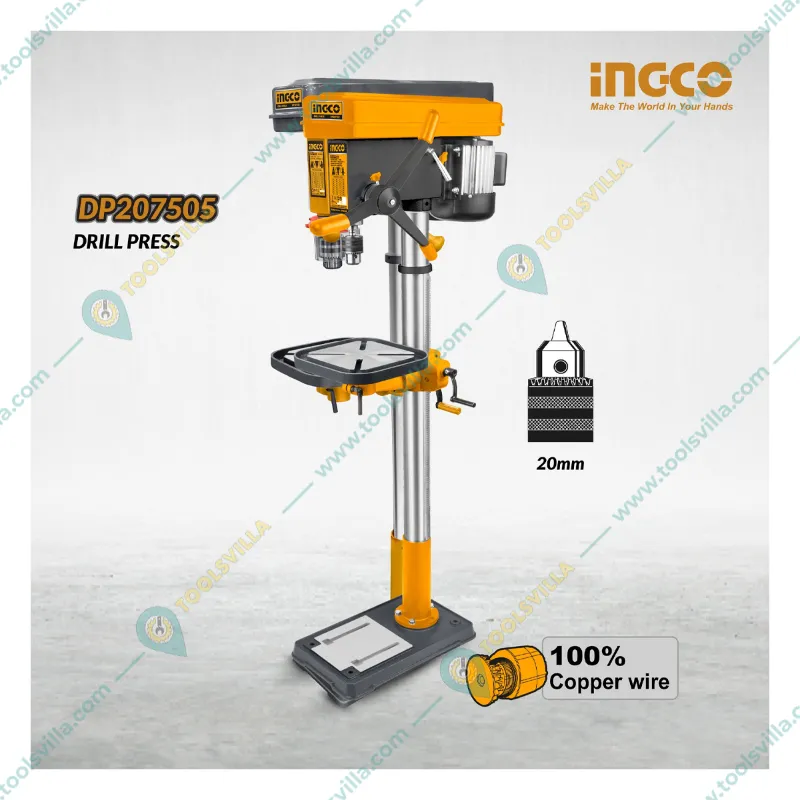 Ingco 20 mm 750 Watt Bench Drill Press Machine With 16 Speed Setting, 210-3200 RPM (DP207505)