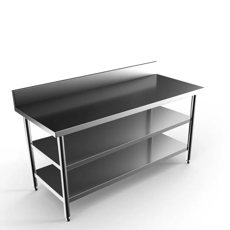 SS 72 X 24 X 34 Inches +4 Inch Backsplash and Two Under Shelves Kitchen Working Table