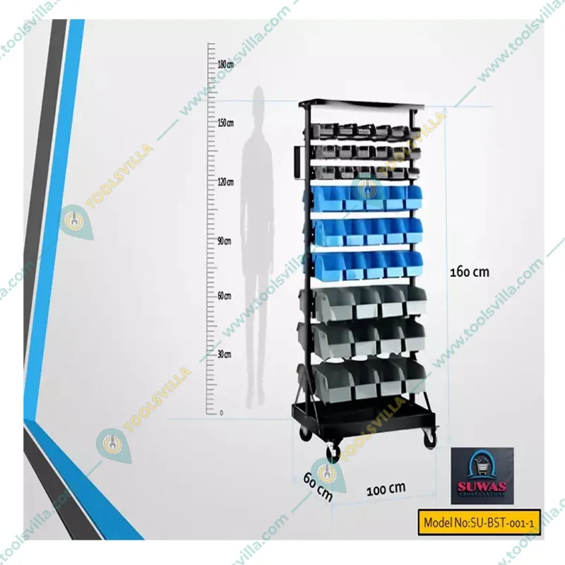 Suwas Trolley 8 Kg Load Capacity Per Shelf Powder Coated Bin Handling Trolley With Bins (Warranty-1 Year) (SU-BST-001-1)