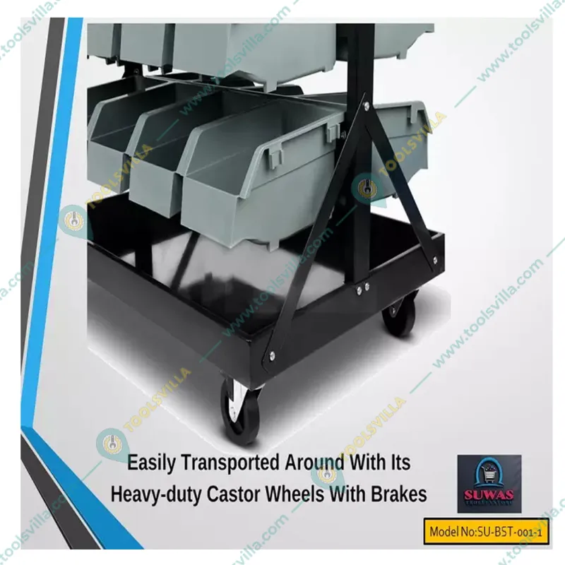 Suwas Trolley 8 Kg Load Capacity Per Shelf Powder Coated Bin Handling Trolley With Bins (Warranty-1 Year) (SU-BST-001-1)