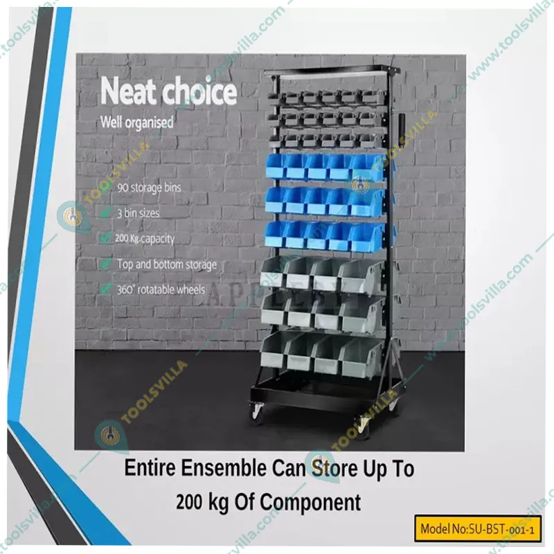Suwas Trolley 8 Kg Load Capacity Per Shelf Powder Coated Bin Handling Trolley With Bins (Warranty-1 Year) (SU-BST-001-1)