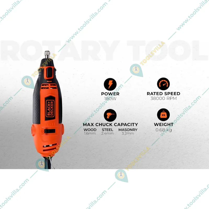 BLACK+DECKER 180 Watt 220V Multi-Purpose Rotary Tool with Accessories, 35000 RPM (‎RT18KA-IN)