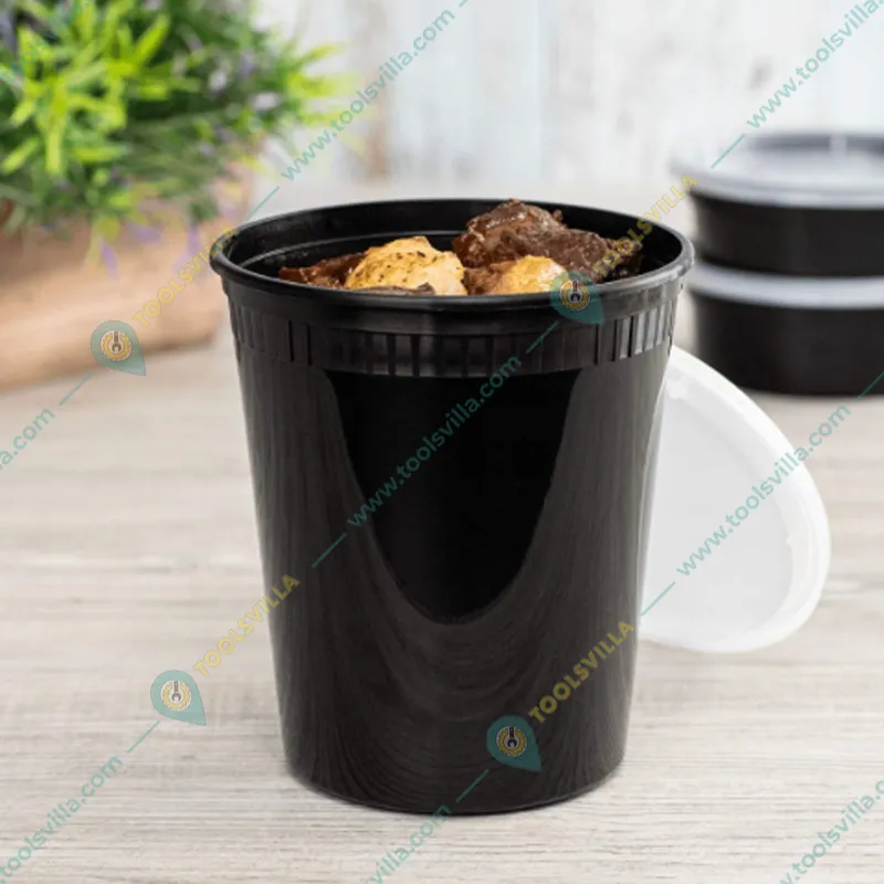 1000ml Black Round Containers with Lid(Pack-25 Pcs)