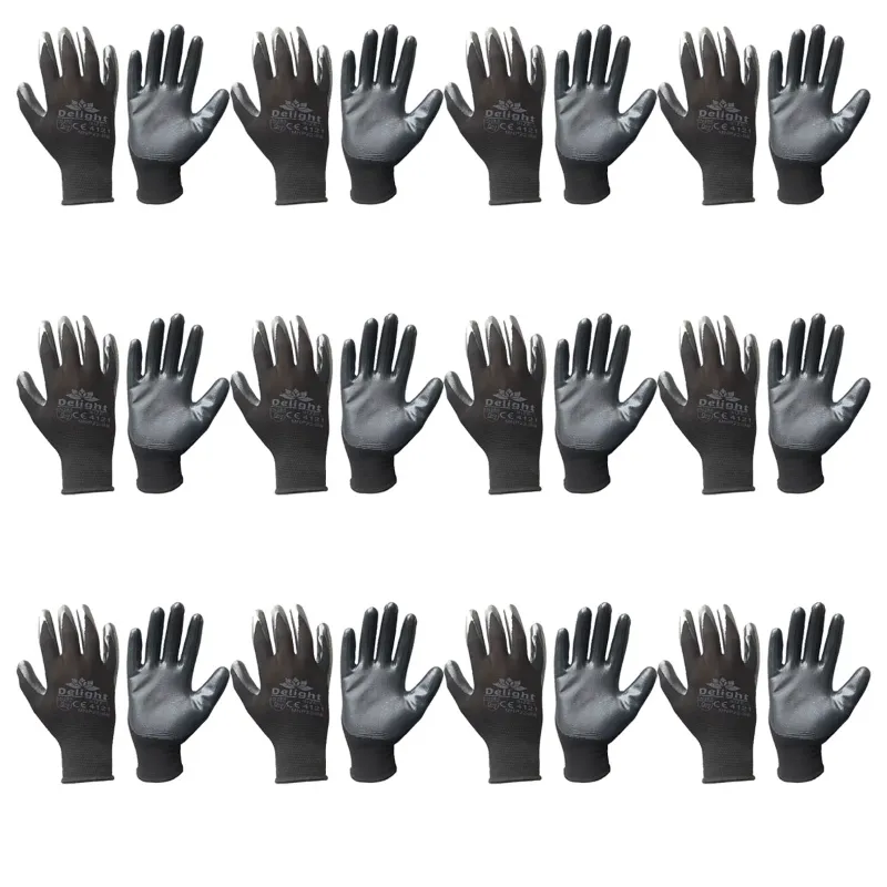 Delight Pack of 12 MNP22-B Black Nitrile Palm Coated Gloves(Size-Small)