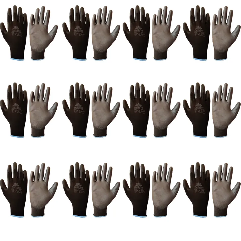 Delight Pack of 12 MPU12-B Black PU Coated Gloves(Size-Small)