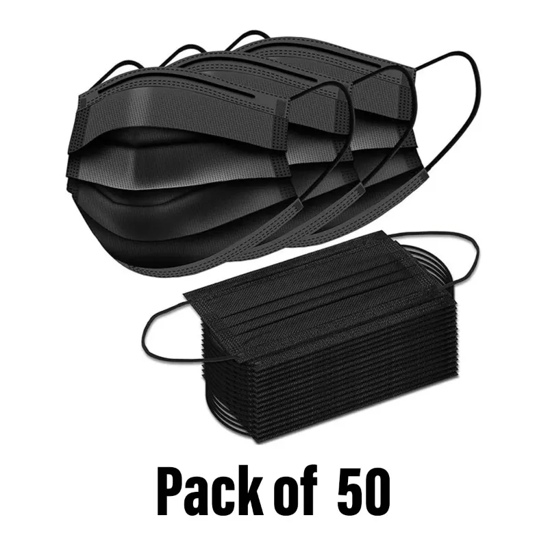 Super Safety 3 ply layer Black Disposable Surgical mask  (Pack-50)
